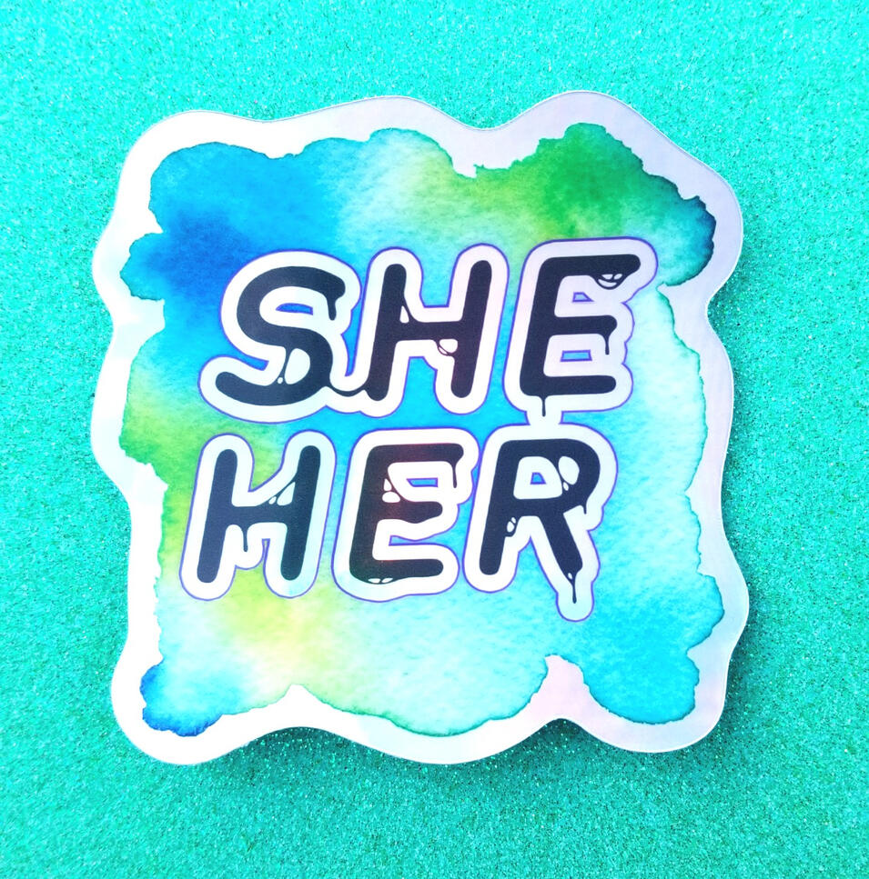 She/Her Holo Sticker