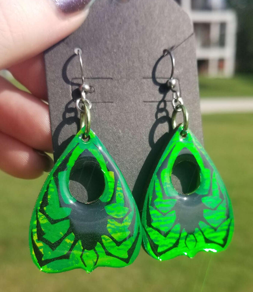 Green holo spider earrings