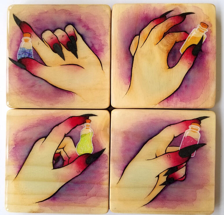 Hand Painted Wood Coaster Set